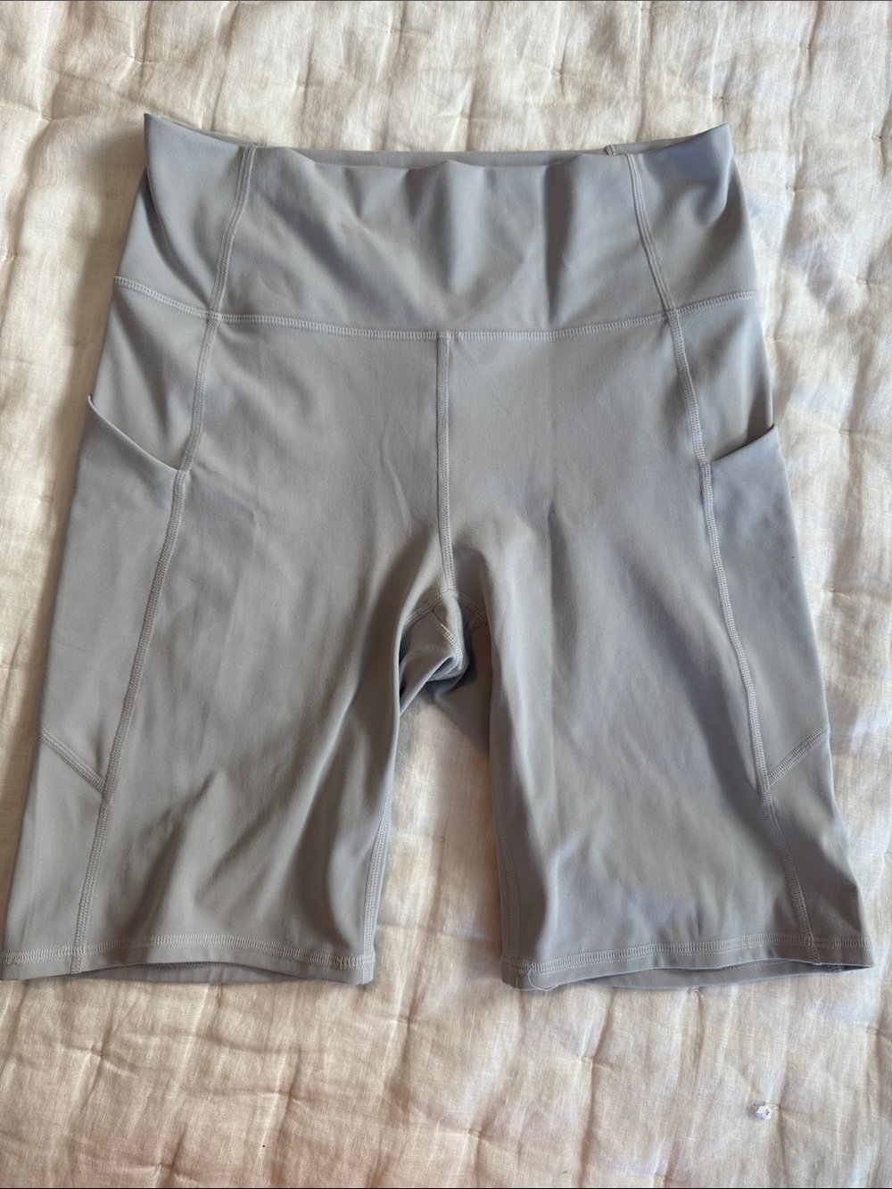 Fabletics PureLuxe High-Waist Gray Women’s Bike Shorts with Side Pockets